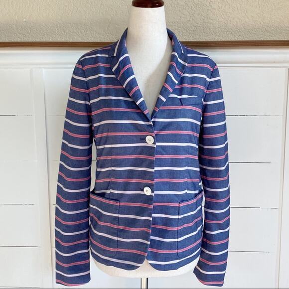 Gap The Academy Blazer Blue Pink White Striped Button up Suit Jacket SZ 4 - Picture 6 of 13